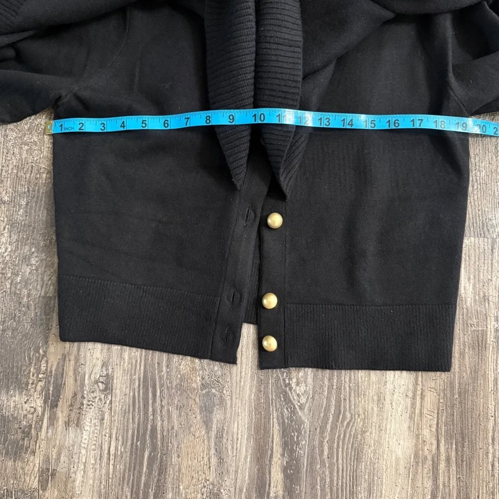 White House Black Market Black Cape Button Front Preppy Cardigan Gold Button MD - Picture 8 of 13